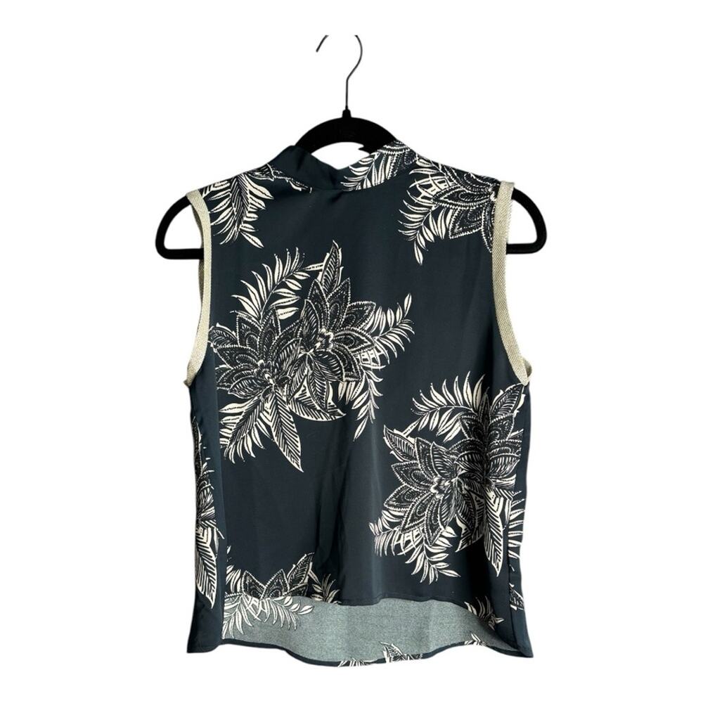 Gracia Navy Blue Printed Sleeveless High Neck Blouse With Sparkle Detail Small